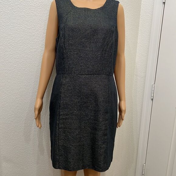 Michael Michael Kors Dress Sz 12 Navy Gold Sparkle Scoop Neck Sleeveless Midi - Picture 5 of 13